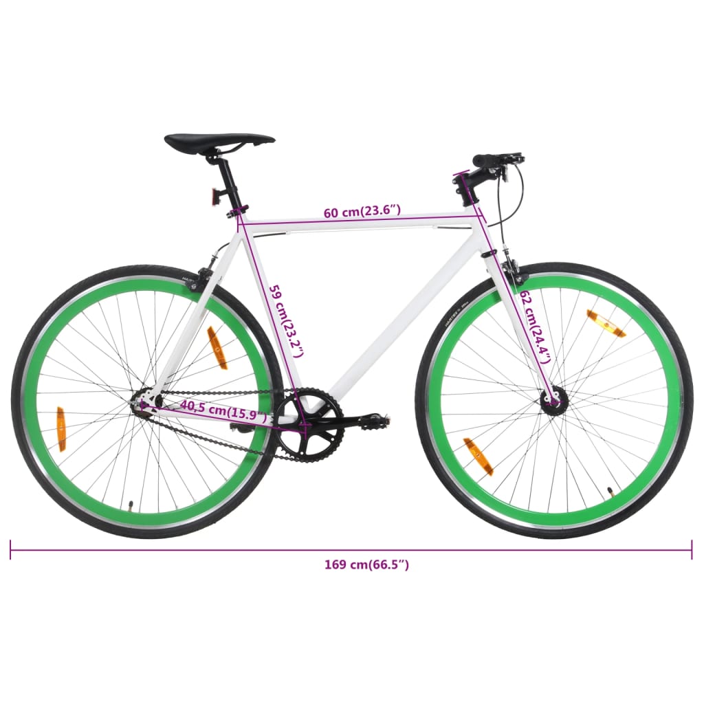 Vélo à Pignon Fixe Blanc et Vert 700c 59 cm