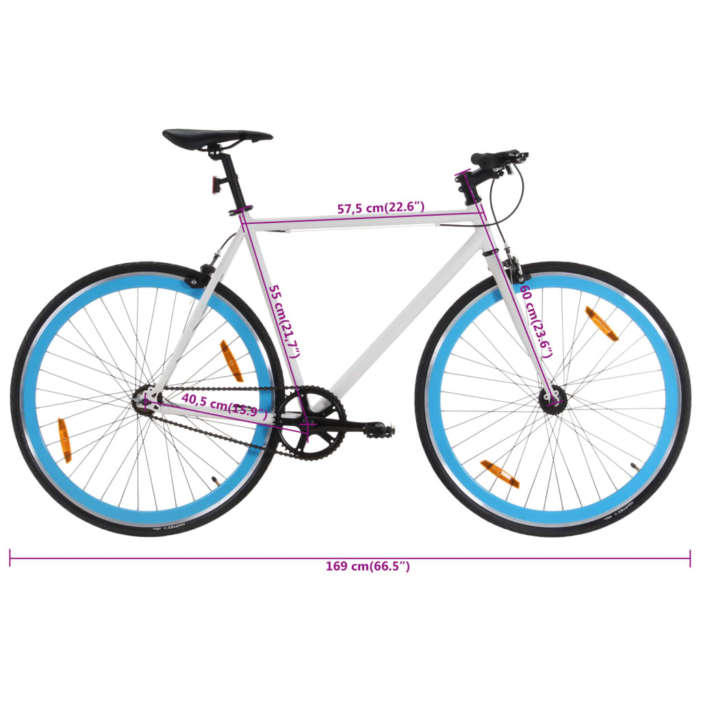 Vélo à pignon fixe blanc et bleu 700c 55 cm