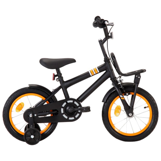 Kinderfahrrad mit Frontgepäckträger 14 Zoll Schwarz und Orange