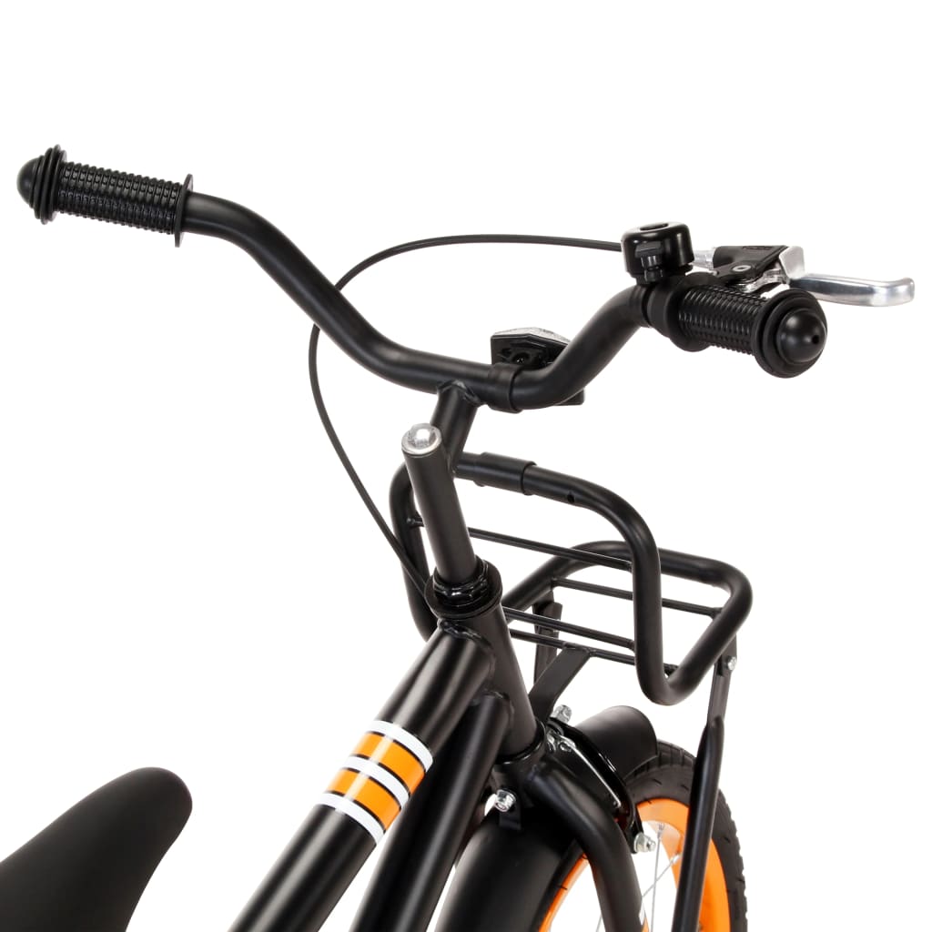 Kinderfahrrad mit Frontgepäckträger 14 Zoll Schwarz und Orange