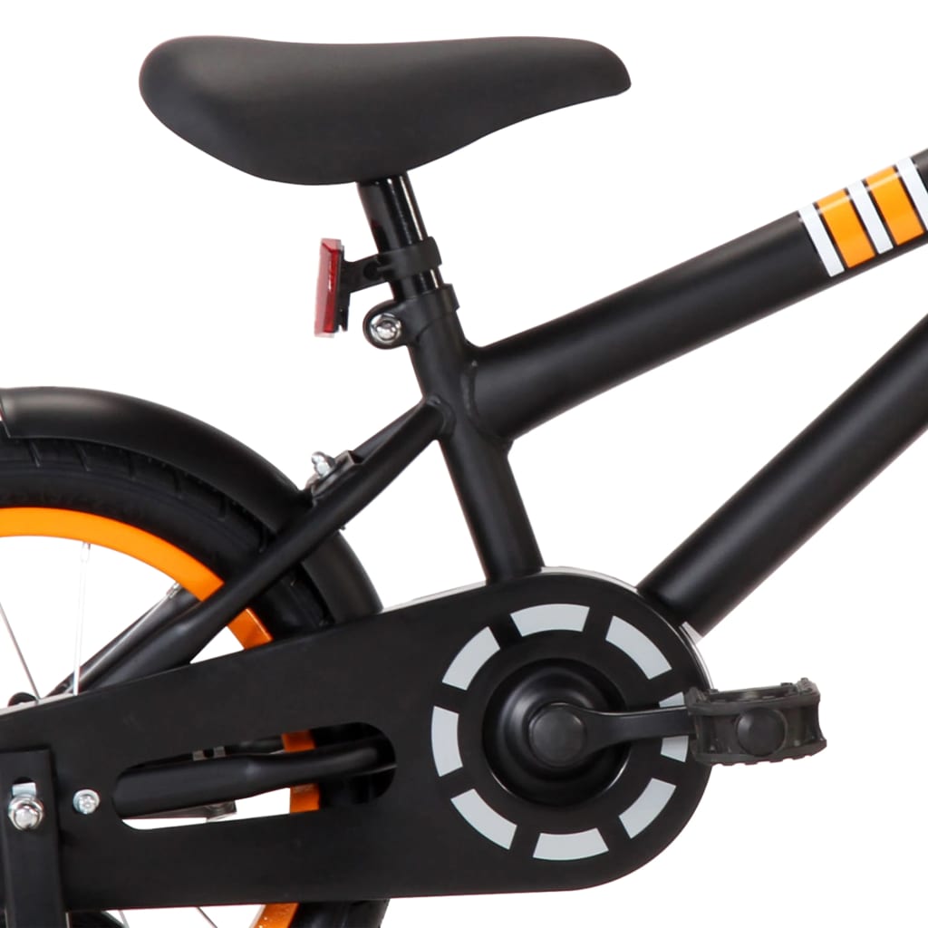 Kinderfahrrad mit Frontgepäckträger 14 Zoll Schwarz und Orange