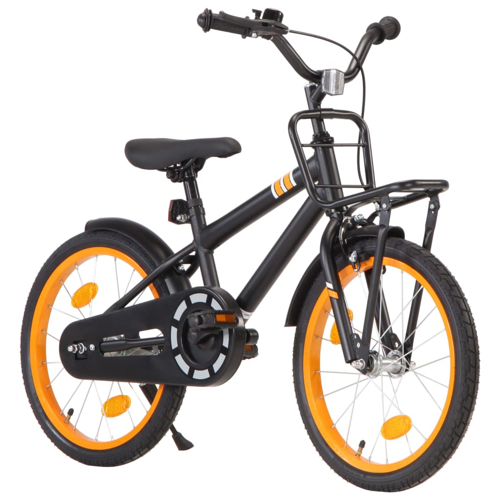 Kinderfahrrad mit Frontgepäckträger 18 Zoll Schwarz und Orange