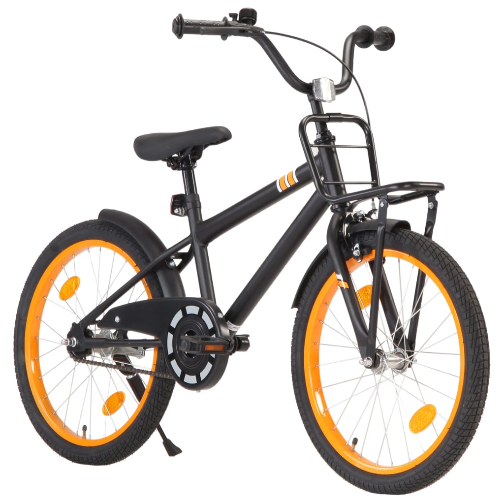 Kinderfahrrad mit Frontgepäckträger 20 Zoll Schwarz und Orange