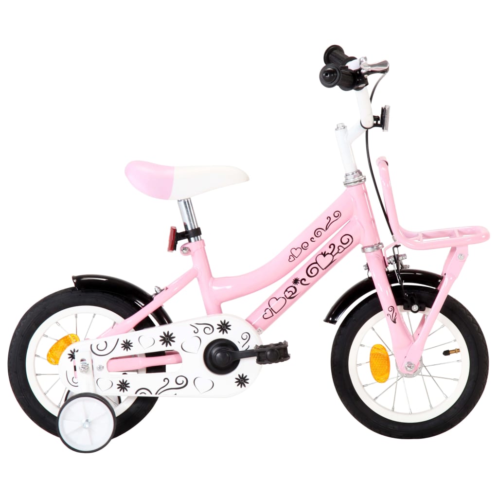 Kinderfahrrad mit Frontgepäckträger 12 Zoll Weiß und Rosa