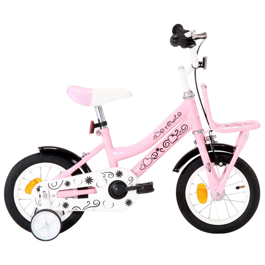 Kinderfahrrad mit Frontgepäckträger 12 Zoll Weiß und Rosa