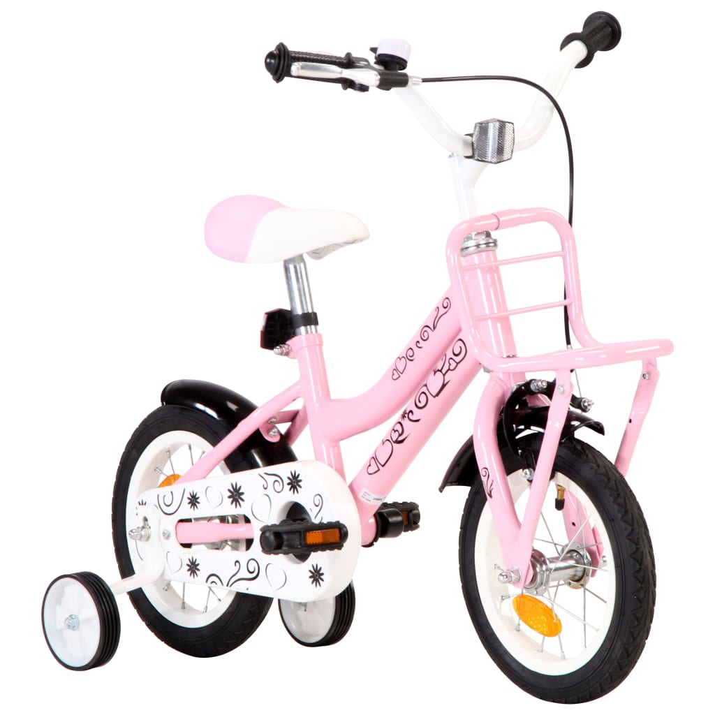 Kinderfahrrad mit Frontgepäckträger 12 Zoll Weiß und Rosa