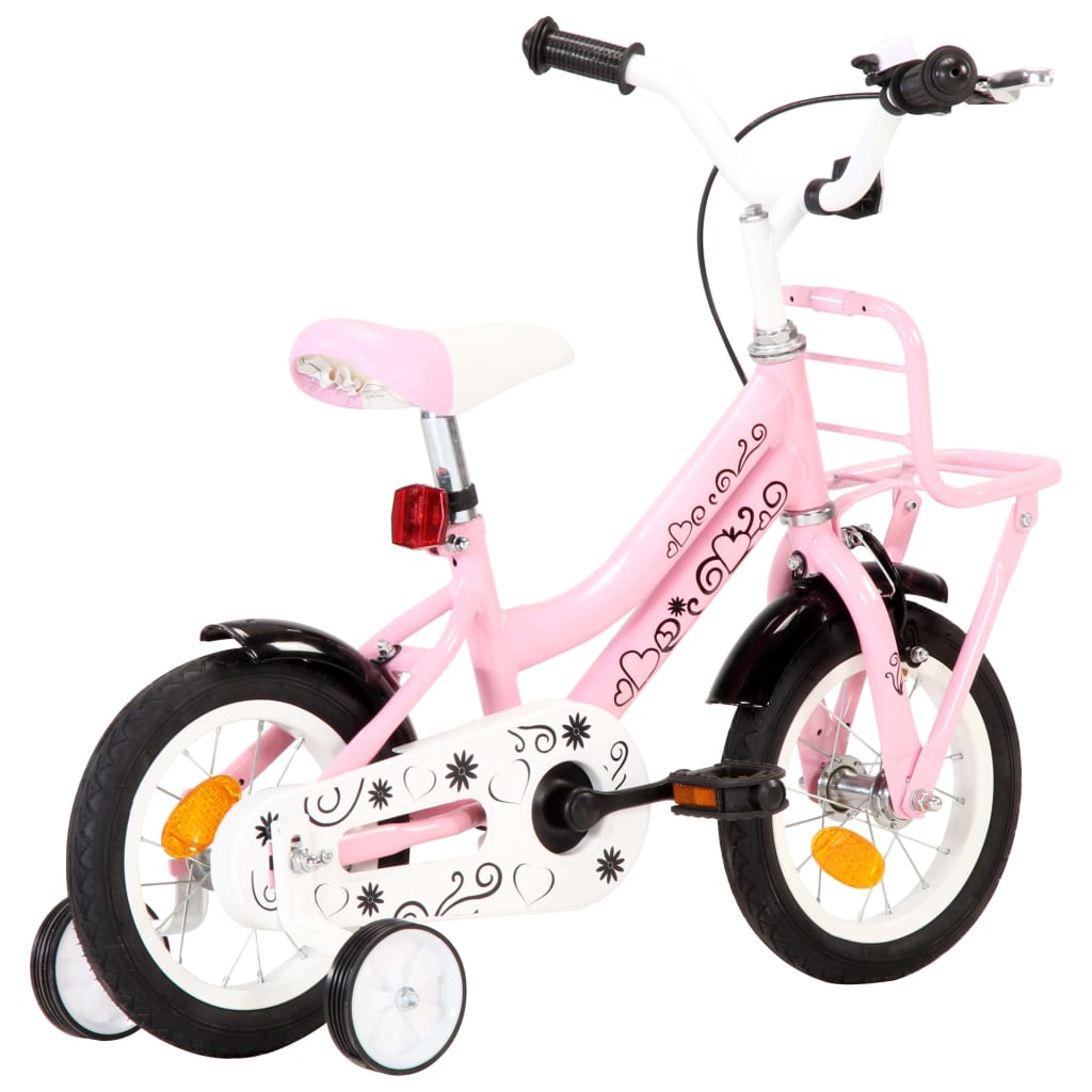 Kinderfahrrad mit Frontgepäckträger 12 Zoll Weiß und Rosa