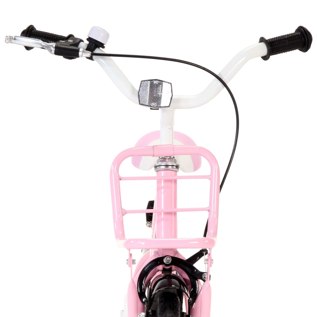 Kinderfahrrad mit Frontgepäckträger 12 Zoll Weiß und Rosa