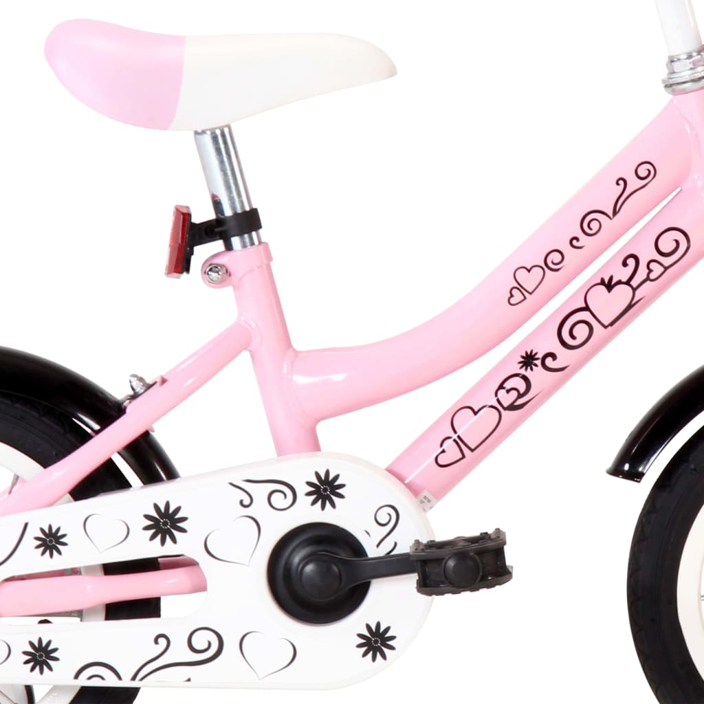 Kinderfahrrad mit Frontgepäckträger 12 Zoll Weiß und Rosa