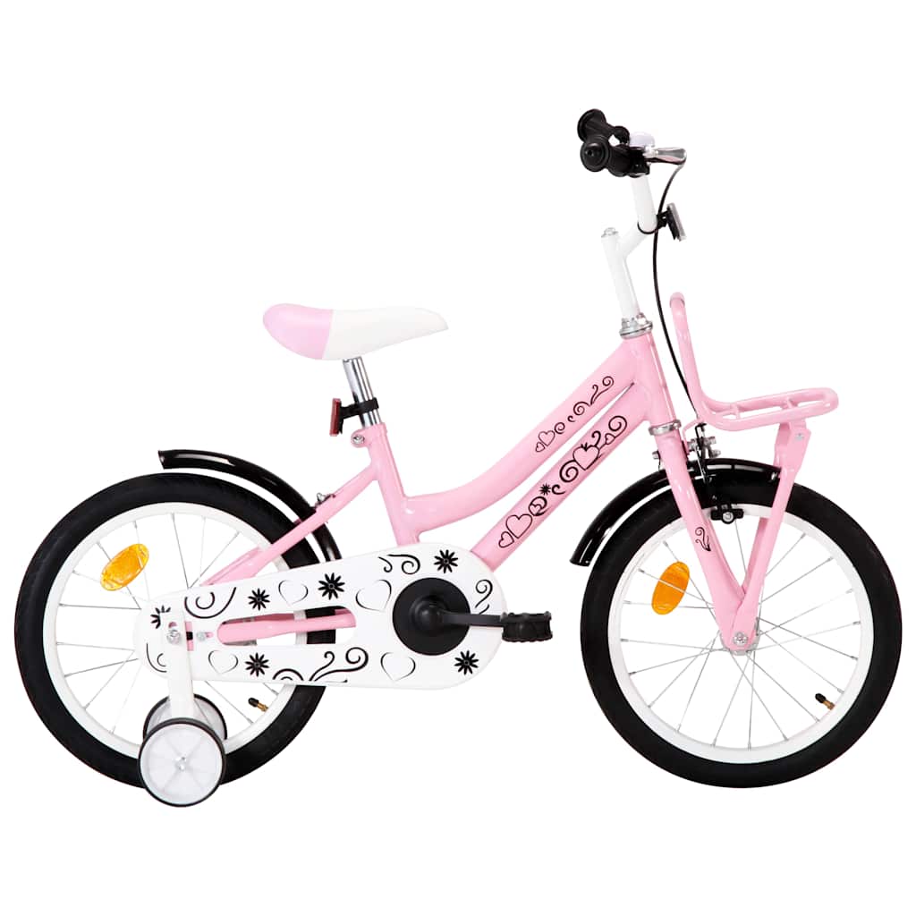 Kinderfahrrad mit Frontgepäckträger 16 Zoll Weiß und Rosa