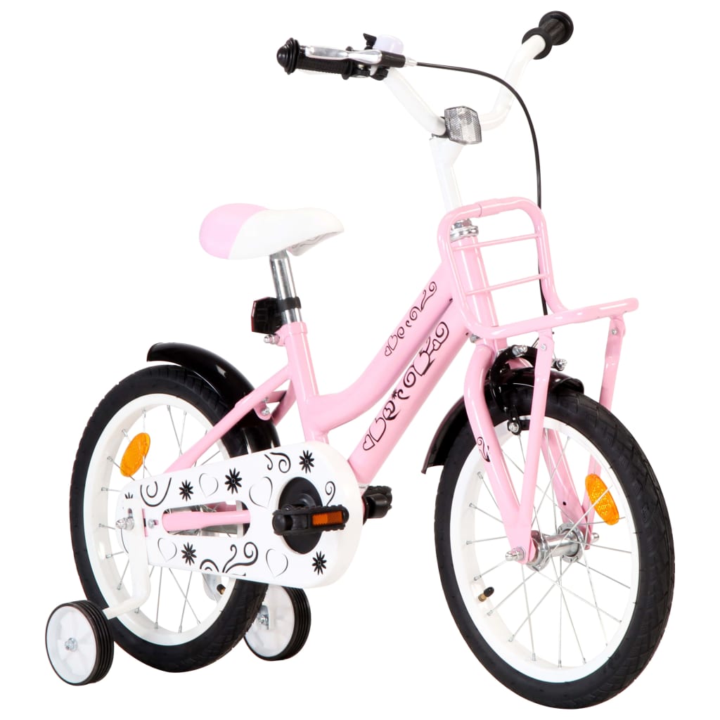 Kinderfahrrad mit Frontgepäckträger 16 Zoll Weiß und Rosa