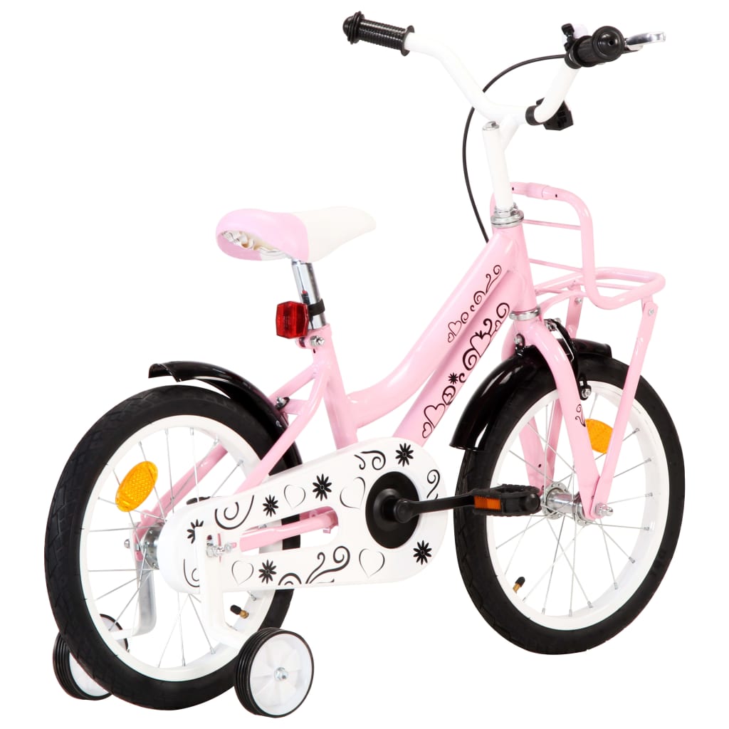 Kinderfahrrad mit Frontgepäckträger 16 Zoll Weiß und Rosa