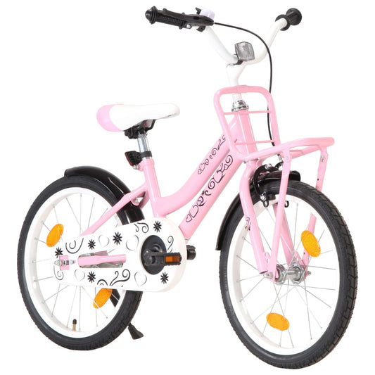 Kinderfahrrad mit Frontgepäckträger 18 Zoll Rosa und Schwarz