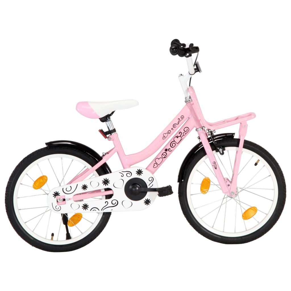 Kinderfahrrad mit Frontgepäckträger 18 Zoll Rosa und Schwarz