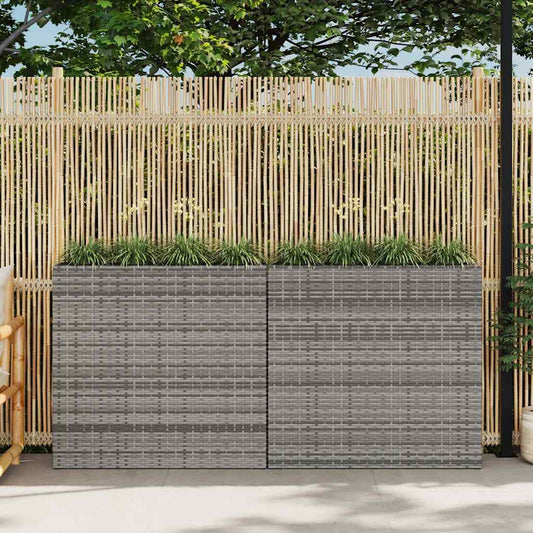 Garten-Hochbeet mit 4 Töpfen 2 Stk. Poly Rattan Grau