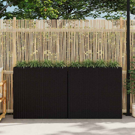 Garten-Hochbeet mit 4 Töpfen 2 Stk. Poly Rattan Schwarz