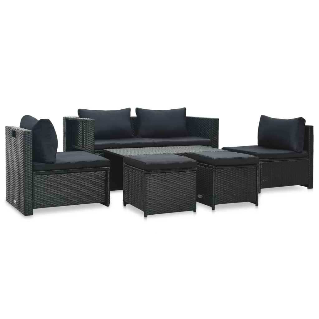 6-piece garden lounge set with cushions poly rattan black