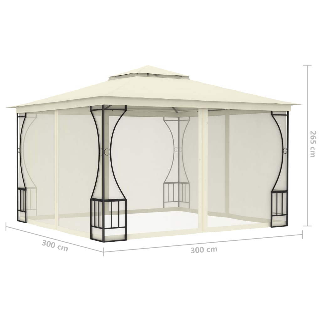 Gazebo avec filet 300x300x265 cm crème