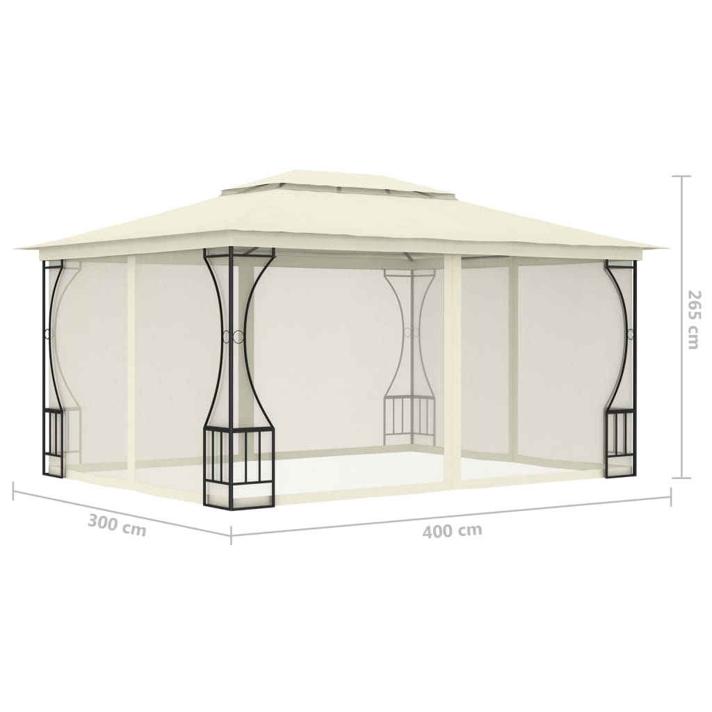 Gazebo avec filet 300x400x265 cm crème