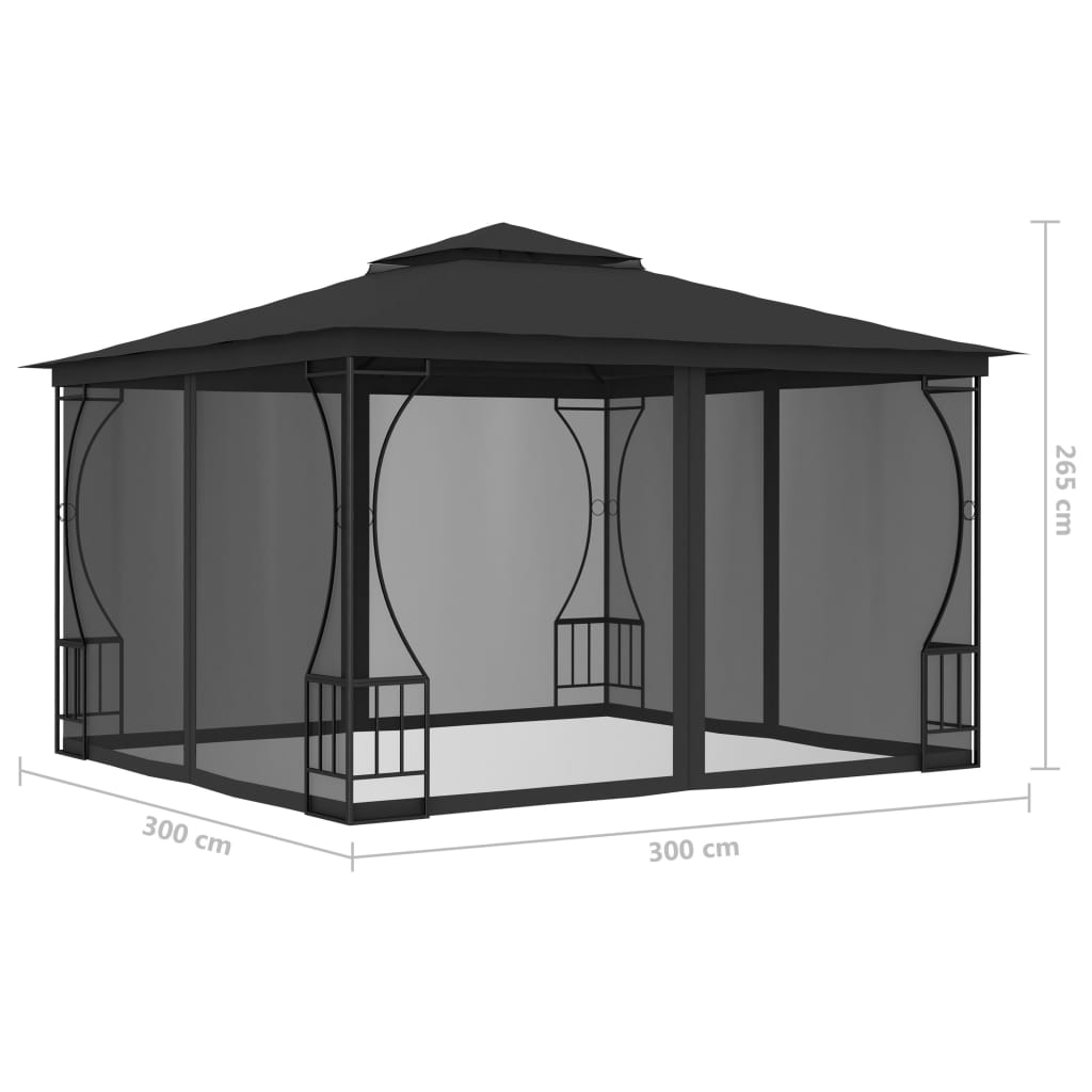 Pavillon mit Netz 300x300x265 cm Anthrazit