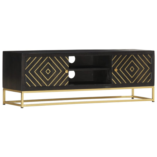 Meuble TV Noir Doré 120 x 30 x 40 cm en bois de manguier massif