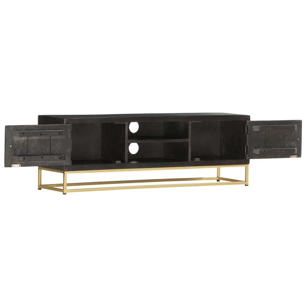 Meuble TV Noir Doré 120 x 30 x 40 cm en bois de manguier massif