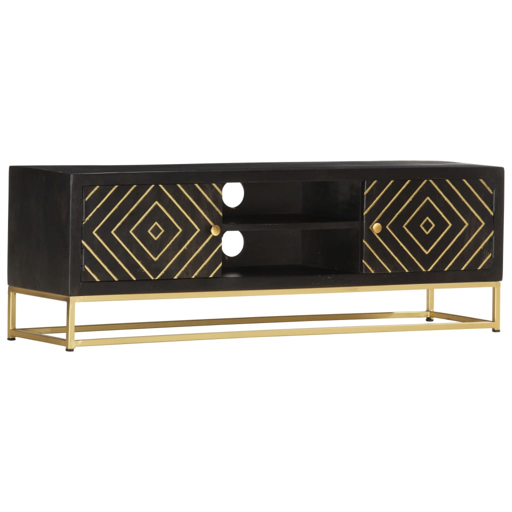 Meuble TV Noir Doré 120 x 30 x 40 cm en bois de manguier massif