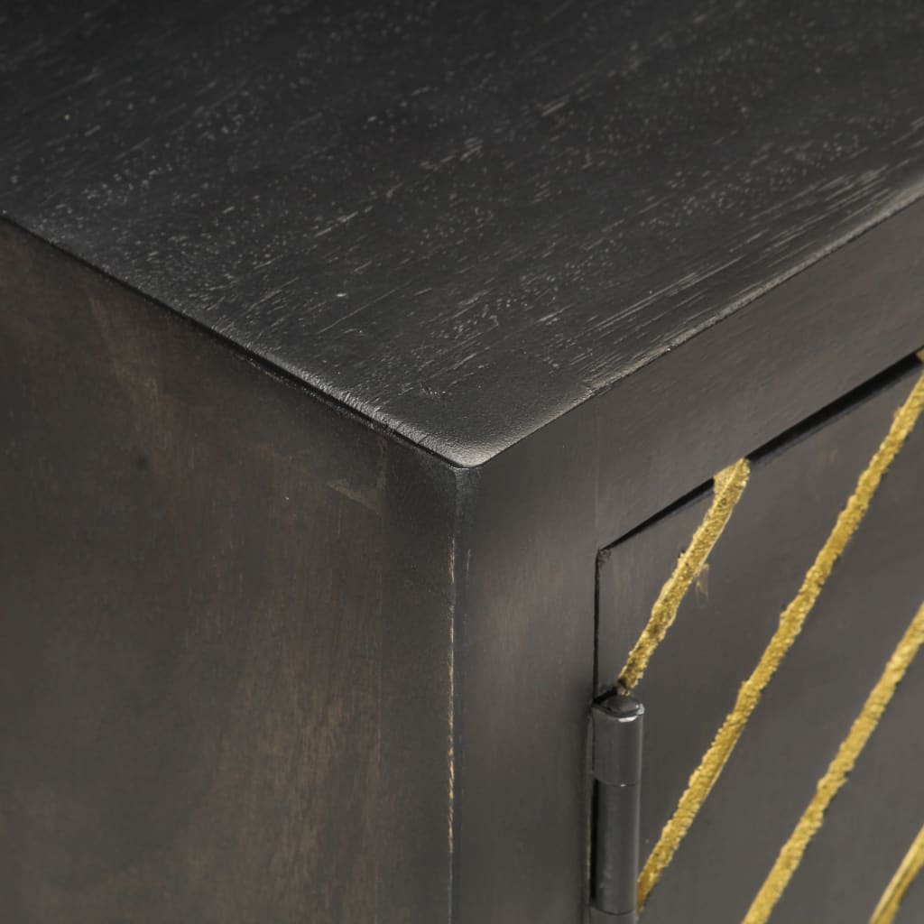 Meuble TV Noir Doré 120 x 30 x 40 cm en bois de manguier massif