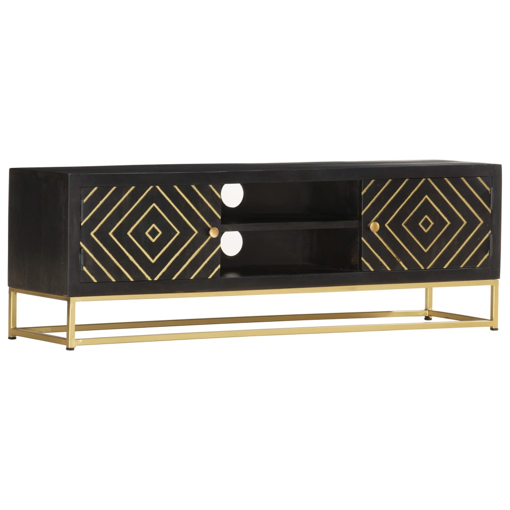 Meuble TV Noir Doré 120 x 30 x 40 cm en bois de manguier massif