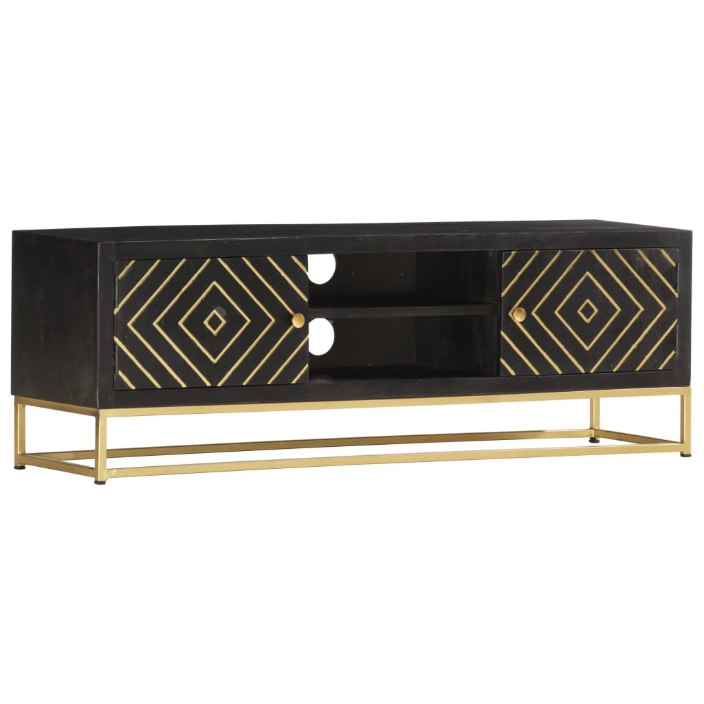 Meuble TV Noir Doré 120 x 30 x 40 cm en bois de manguier massif