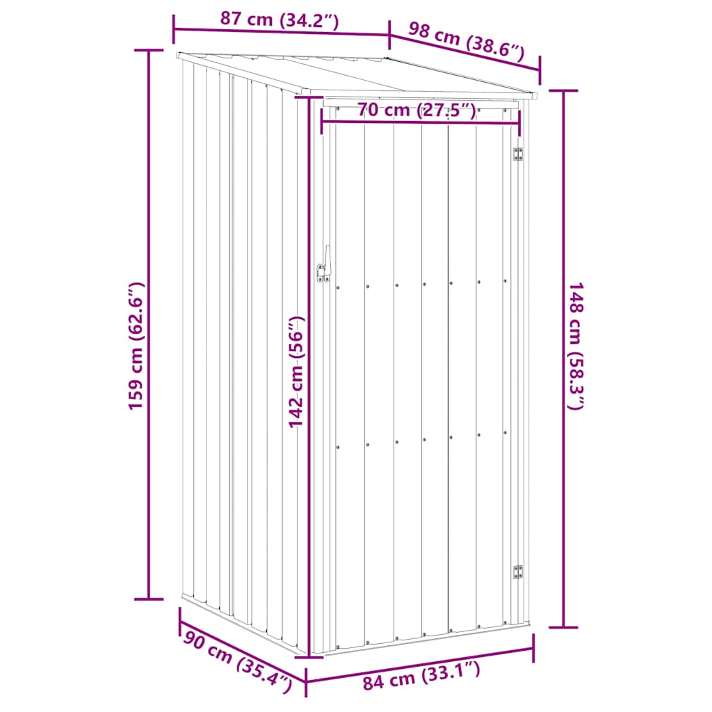 Gerätehaus Grau 87x98x159 cm Verzinkter Stahl