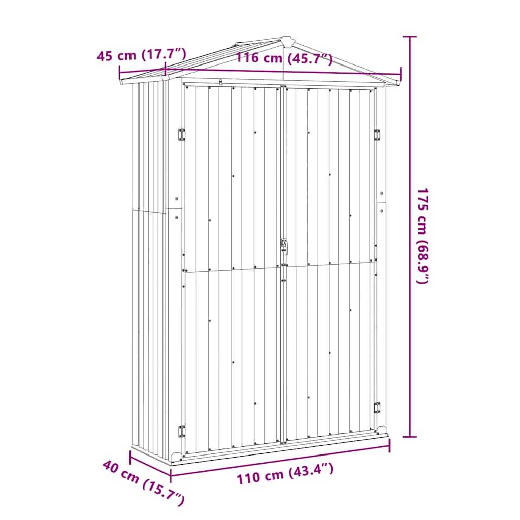 Gerätehaus Anthrazit 116x45x175 cm Verzinkter Stahl