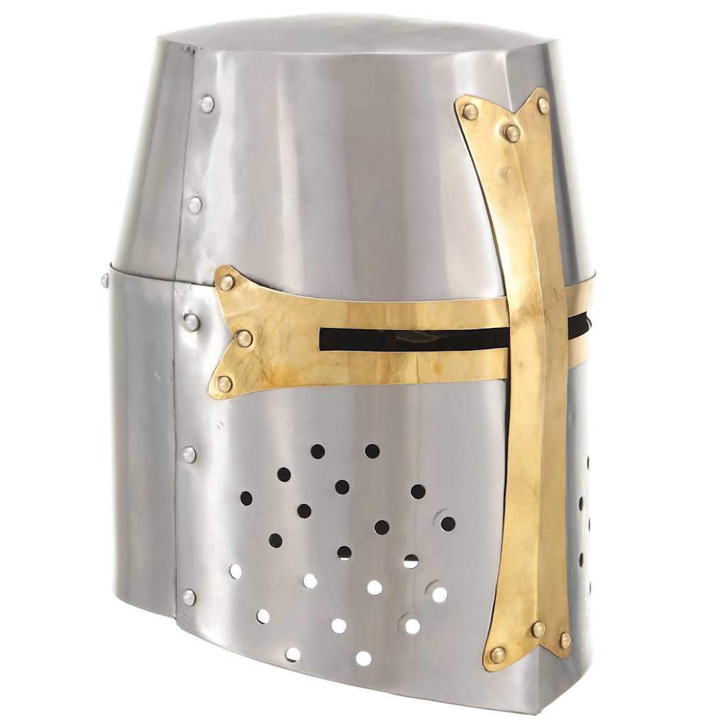 Mittelalterlicher Kreuzritter-Helm Antik Replik LARP Silbern Stahl