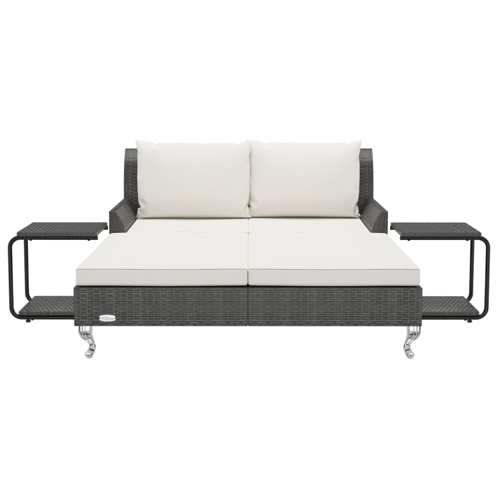2-Personen-Sonnenliege mit Auflagen Poly Rattan Schwarz