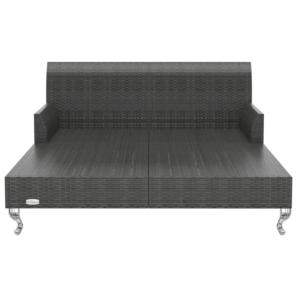 2-Personen-Sonnenliege mit Auflagen Poly Rattan Schwarz