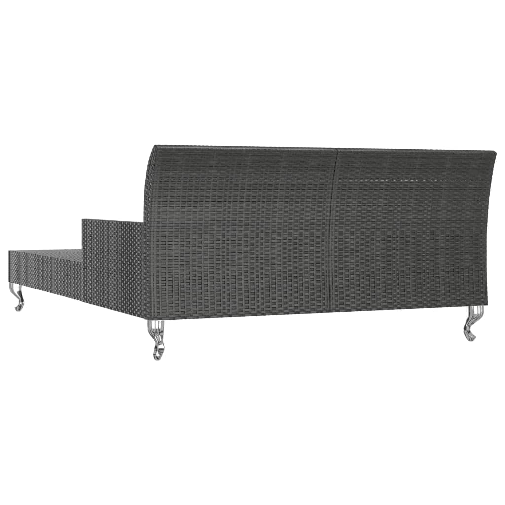 2-Personen-Sonnenliege mit Auflagen Poly Rattan Schwarz