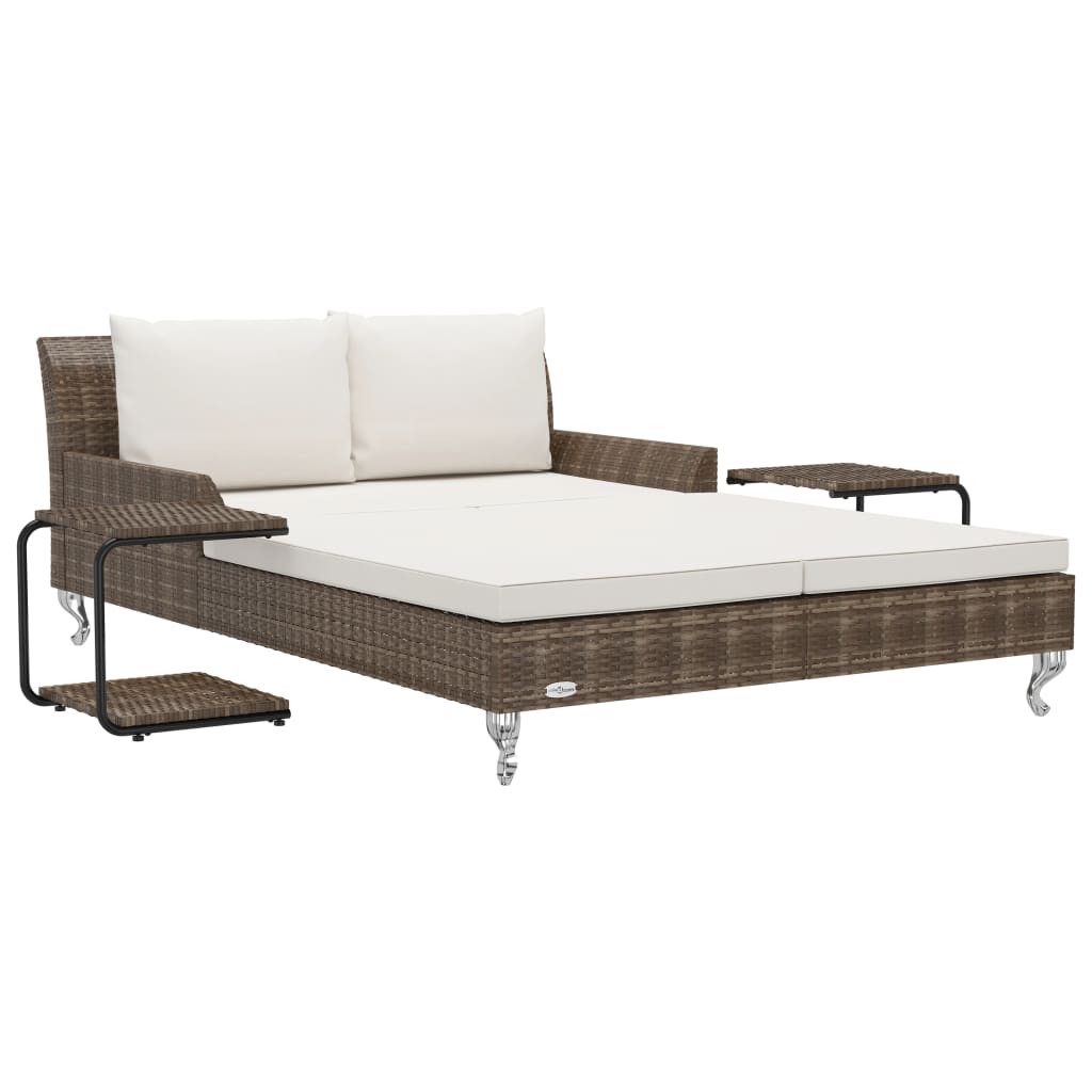 Bain de soleil 2 places avec coussins poly rotin marron