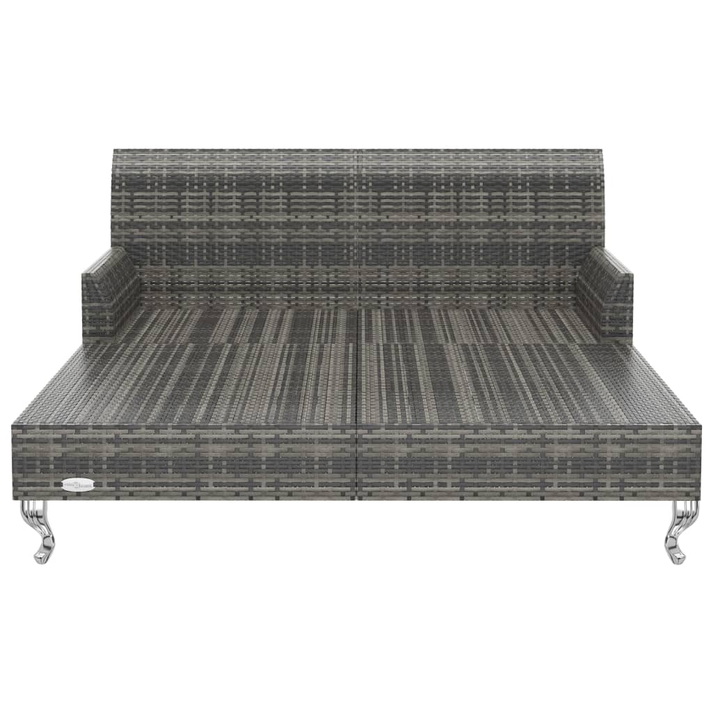 2-Personen-Sonnenliege mit Auflagen Poly Rattan Grau