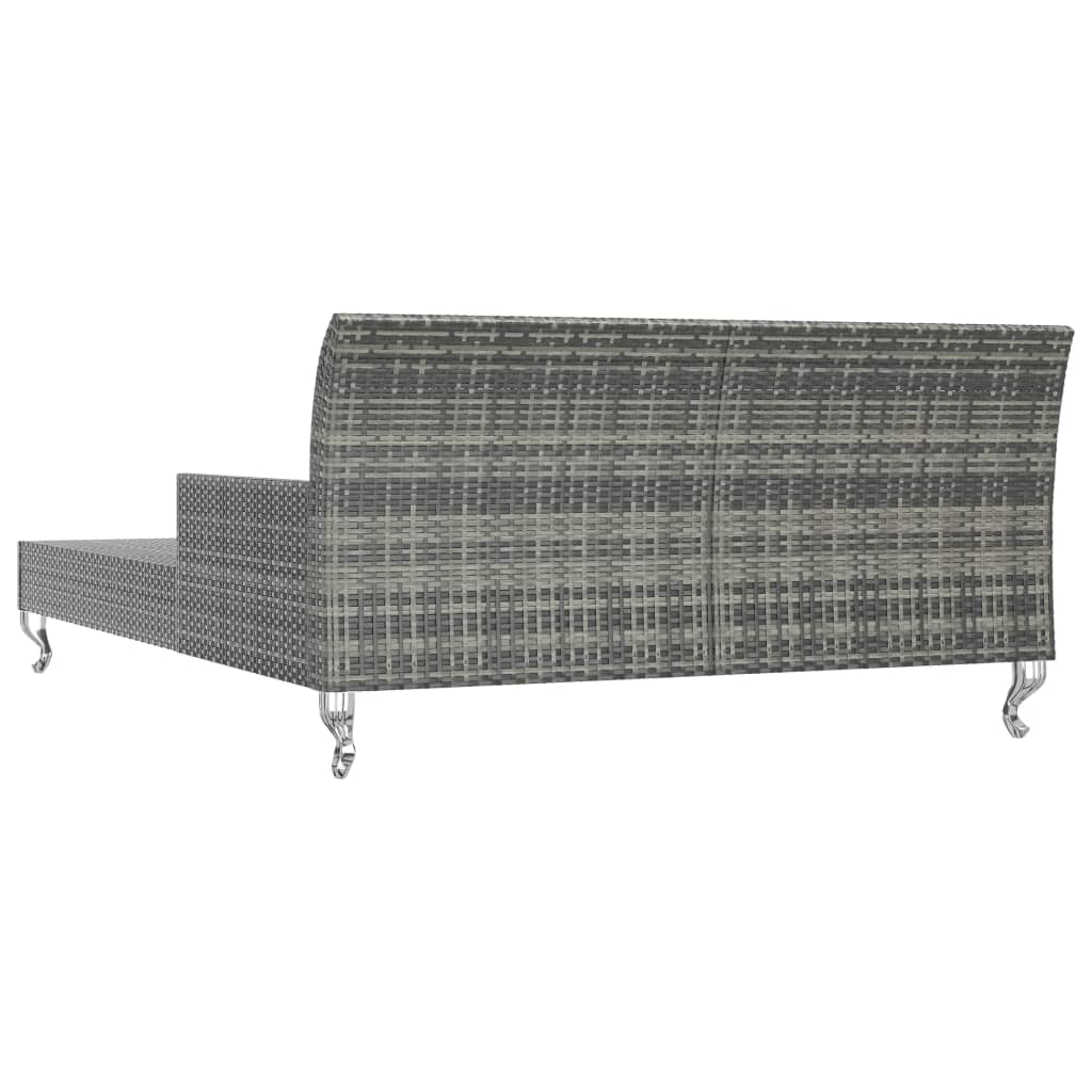 2-Personen-Sonnenliege mit Auflagen Poly Rattan Grau
