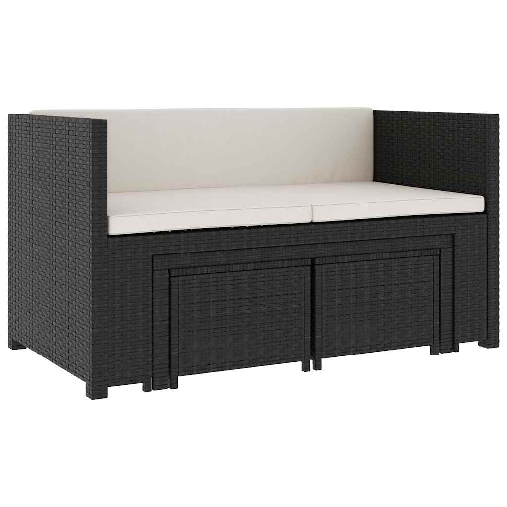 5-tlg. Garten-Lounge-Set mit Auflagen Poly Rattan Schwarz