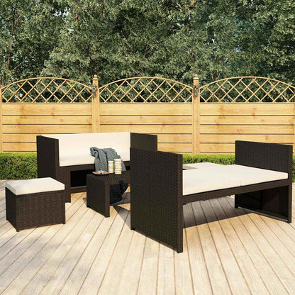 5-tlg. Garten-Lounge-Set mit Auflagen Poly Rattan Schwarz