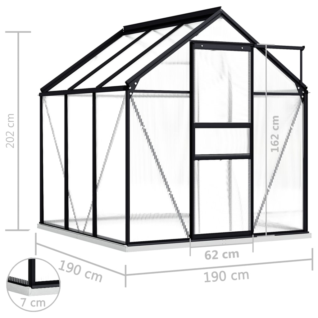 Serre avec fondation en aluminium anthracite 3,61 m²