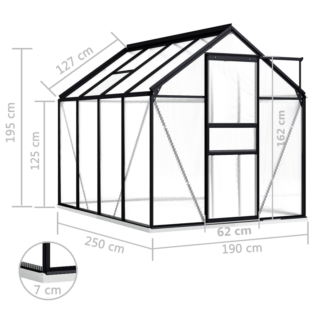 Serre avec fondation en aluminium anthracite 4,75 m²