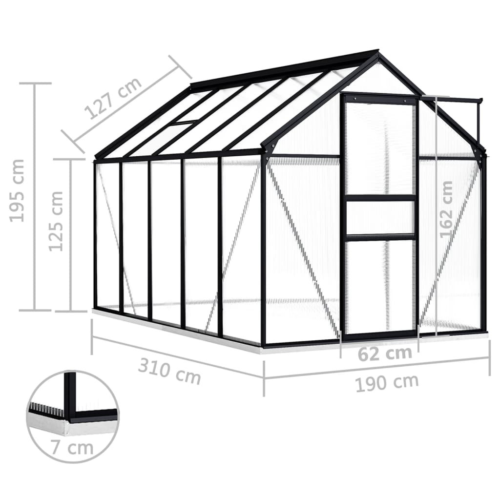 Serre avec fondation en aluminium anthracite 5,89 m²