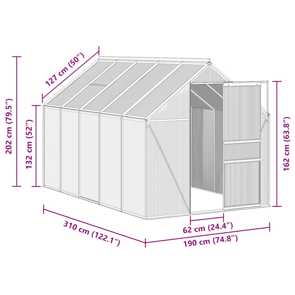Gewächshaus mit Fundament Anthrazit Aluminium 5,89 m²