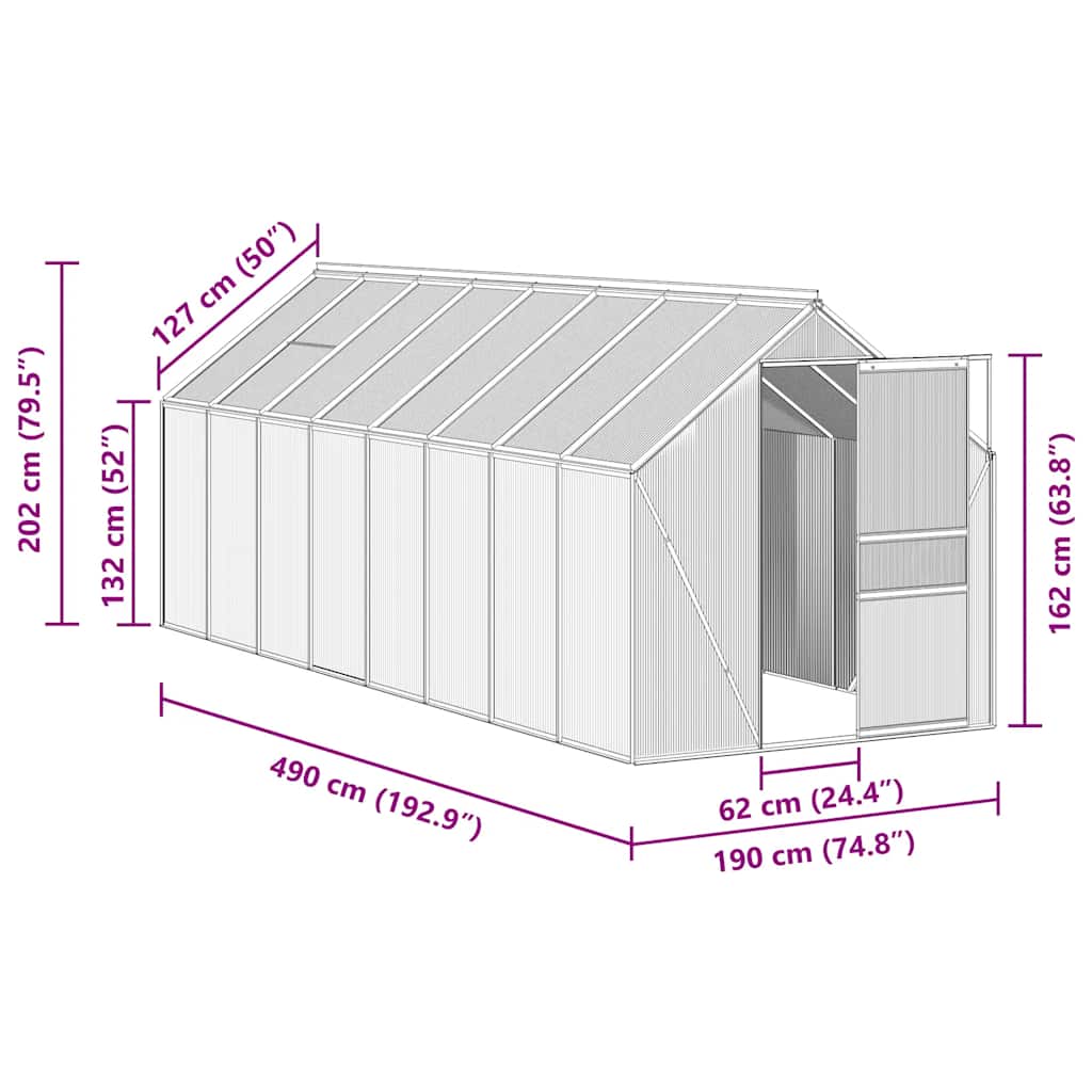 Gewächshaus mit Fundament Anthrazit Aluminium 9,31 m²