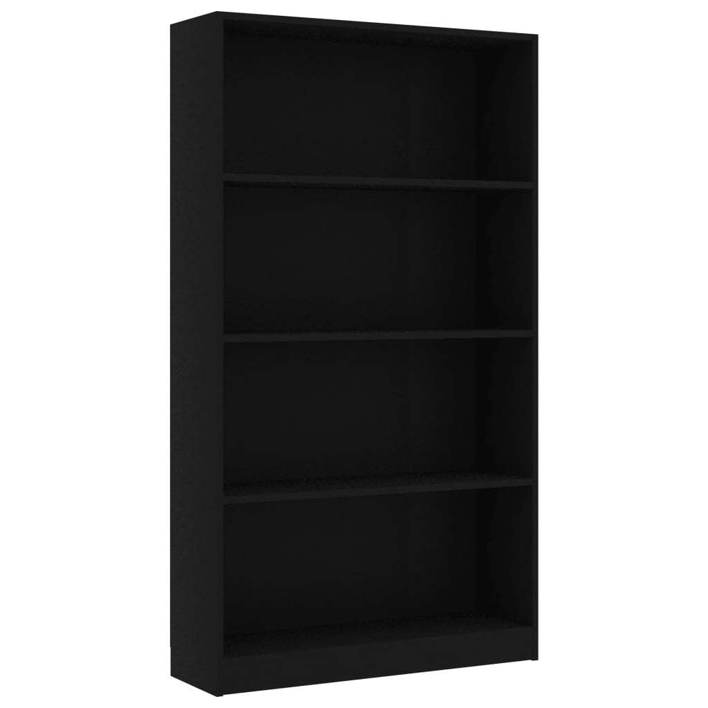 Bibliothèque 4 compartiments noir 80x24x142 cm en bois