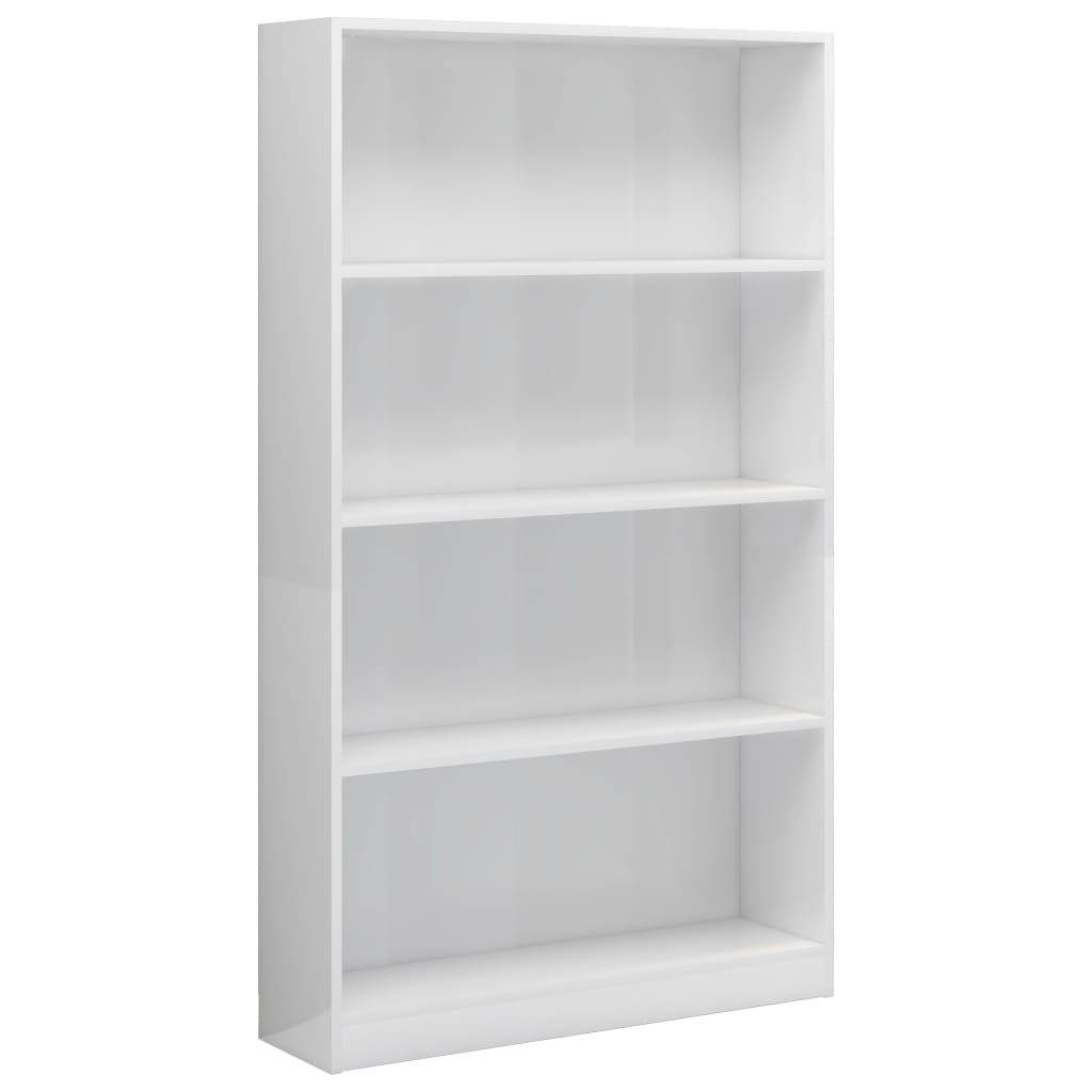 Bibliothèque 4 compartiments blanc brillant 80x24x142 cm en bois