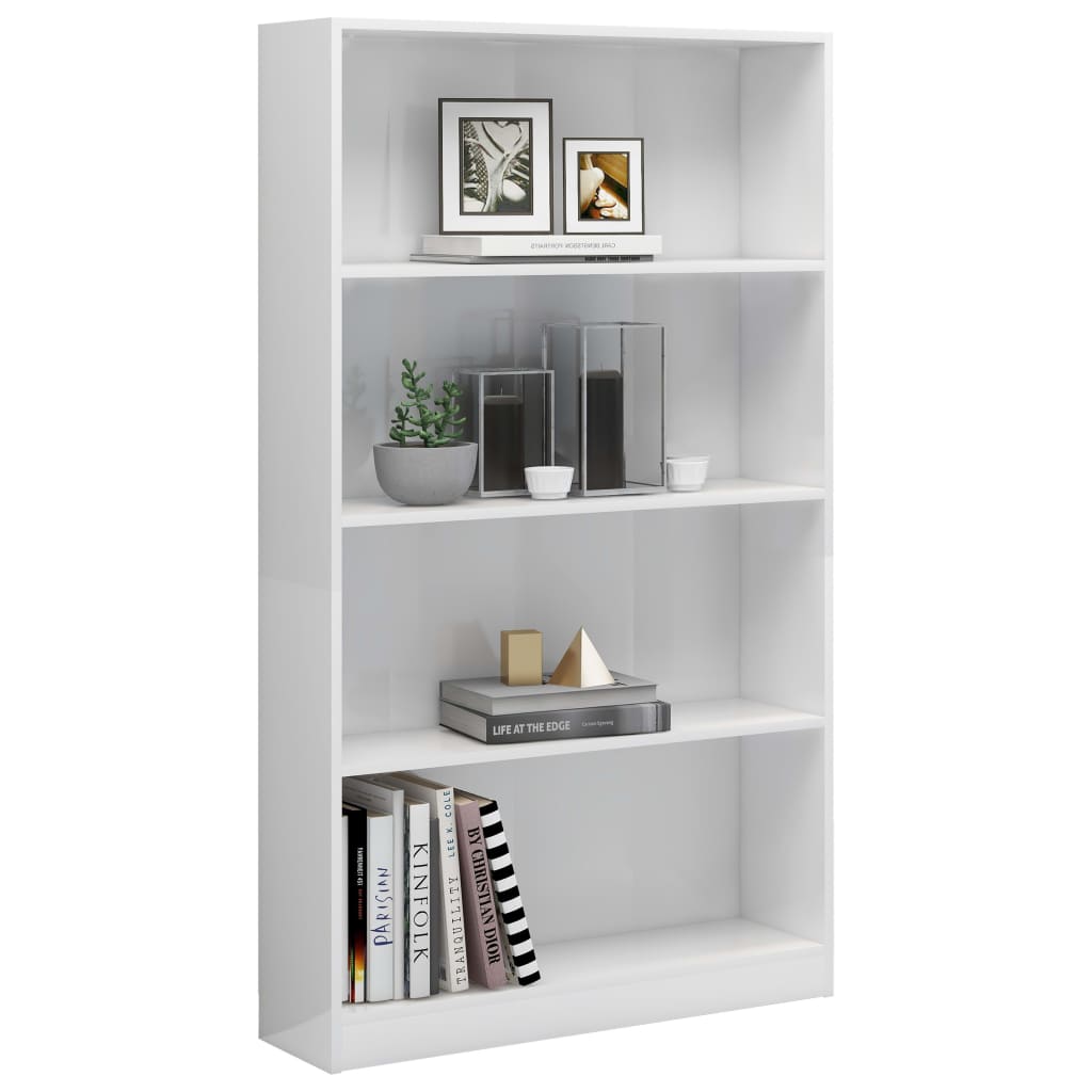 Bibliothèque 4 compartiments blanc brillant 80x24x142 cm en bois