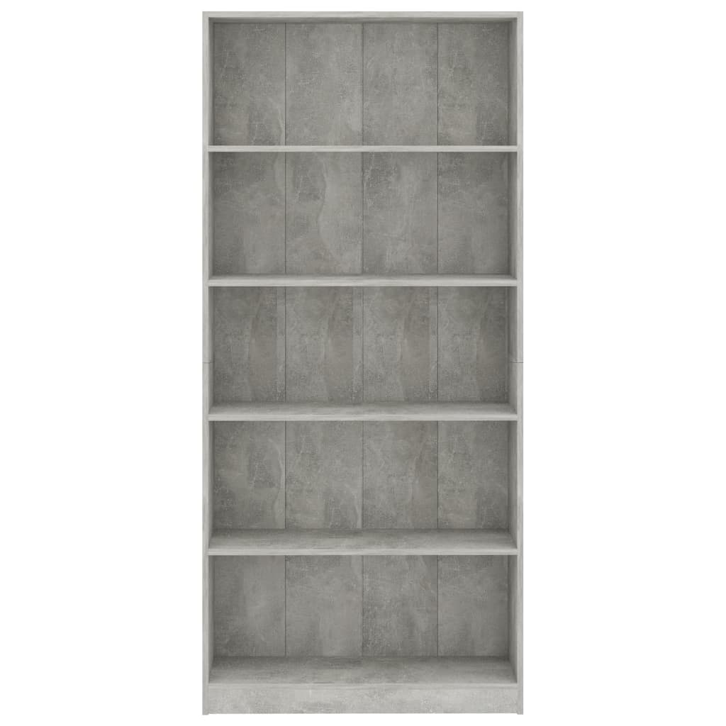 Bibliothèque 5 compartiments gris béton 80x24x175 cm en bois